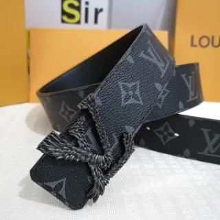 लुई विटटन काली ग्रे Monogram Empreinte स्कल्प्टेड लॉरेल रीथ बकल लेदर बेल्ट