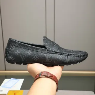 Louis Vuitton Mocasines Penny Negro y Gris Monogram Cuero