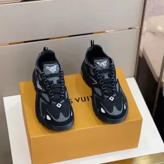 Louis Vuitton Black Gray Sole Mesh And Synthetic Overlay Construction Chunky Sneakers