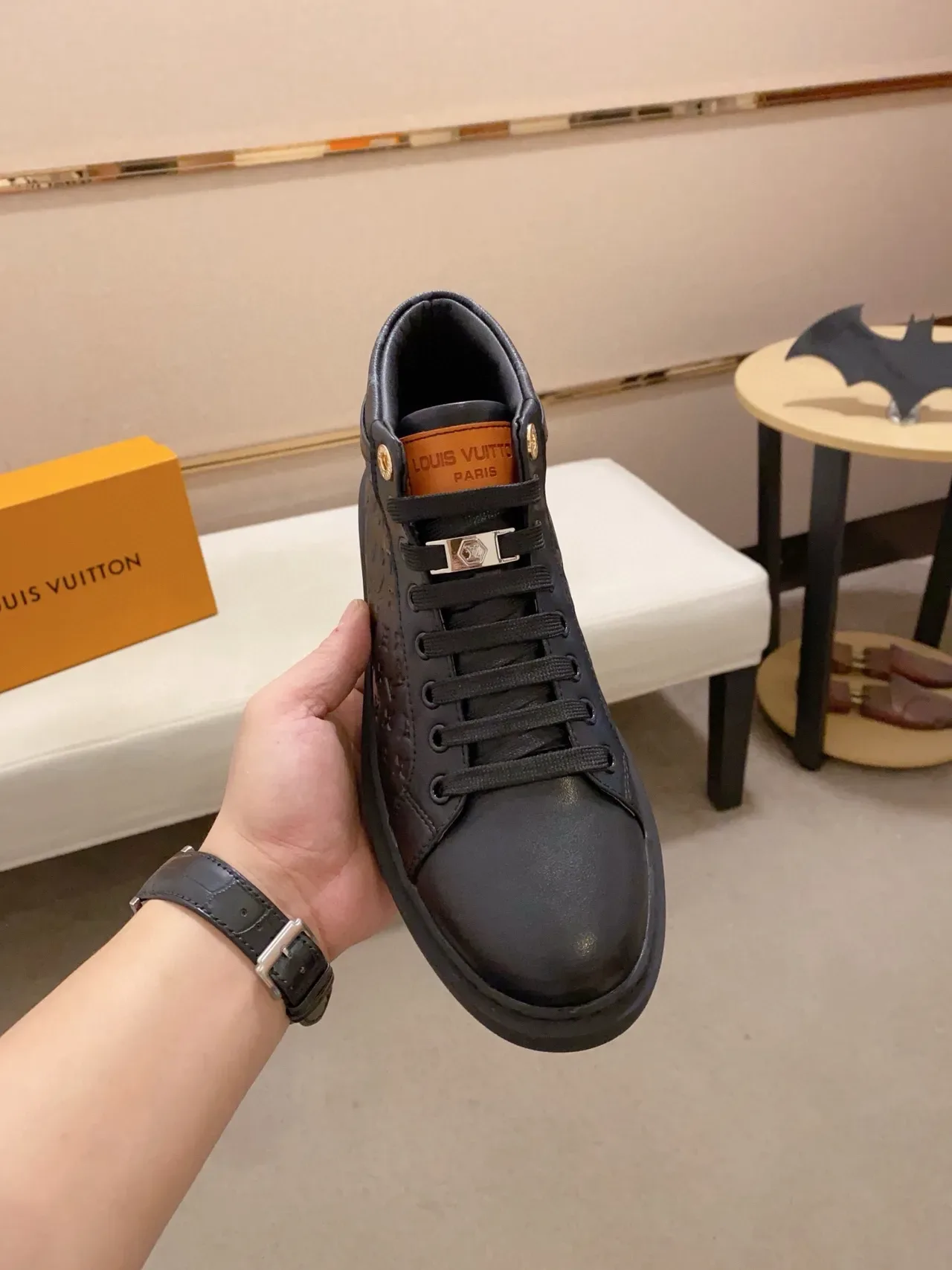 Louis Vuitton Black Monogram-Embossed Leather High-Top Lifestyle Sneakers 5