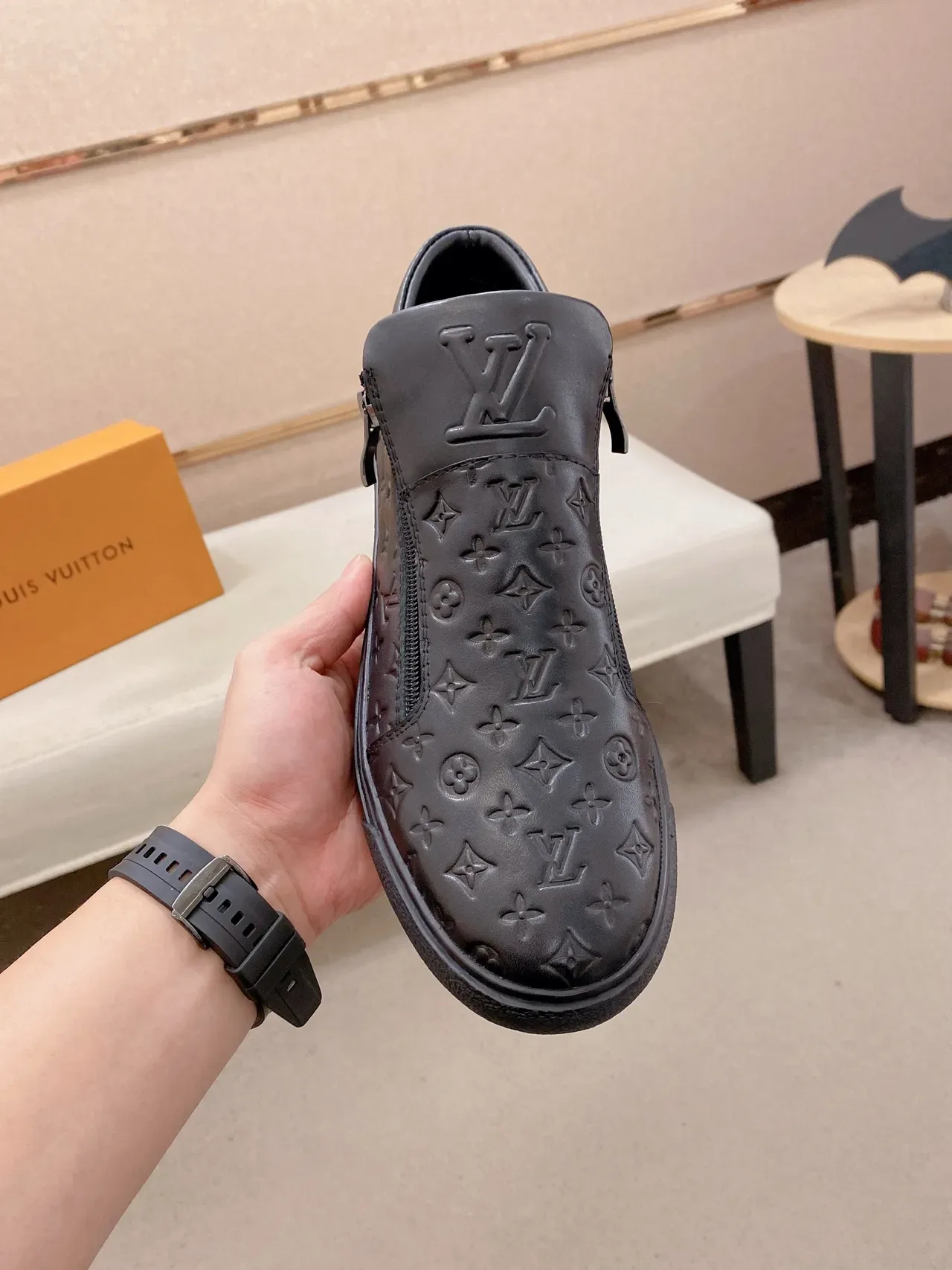 Louis Vuitton Black Monogram-Embossed Zipper-Side Lifestyle Sneakers 5
