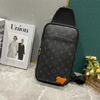Louis Vuitton Black Orange Monogram-Coated Canvas Leather Trim Messenger Bag