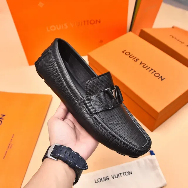 Louis Vuitton Black Perforated Leather LV Buckle Loafers 5