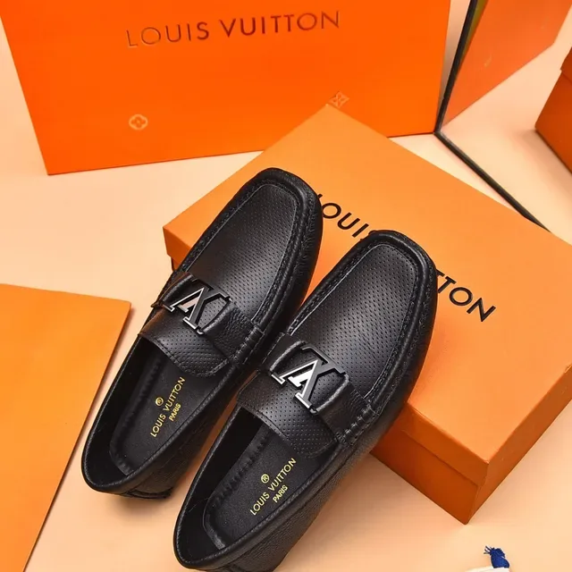 Louis Vuitton Black Perforated Leather LV Buckle Loafers 8