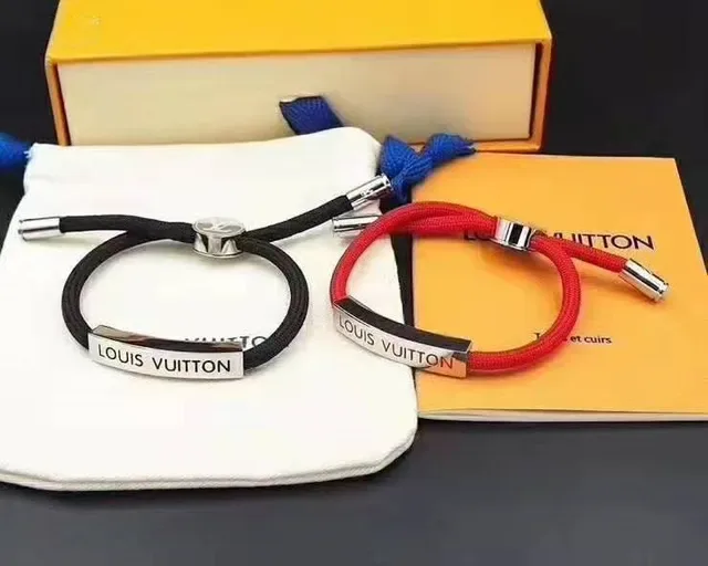 Louis Vuitton Black Silver Cord Monogram Clasp Bracelet 3