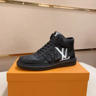 Louis Vuitton Black White High-Top Woven Leather Lifestyle Sneakers