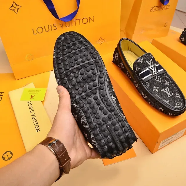 Louis Vuitton Black White Monogram Canvas Leather-Trimmed Loafer 4