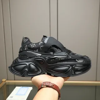 Louis Vuitton Black White Monogram Textile Upper Oversized Sculpted Rubber Sole Chunky Sneakers