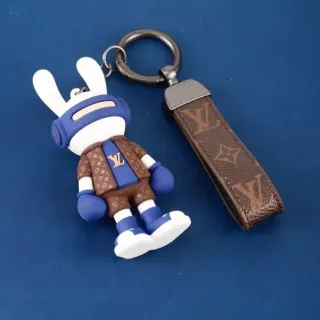 Louis Vuitton Blue Brown Monogrammed Leather Strap Vinyl Character Charm Handbag