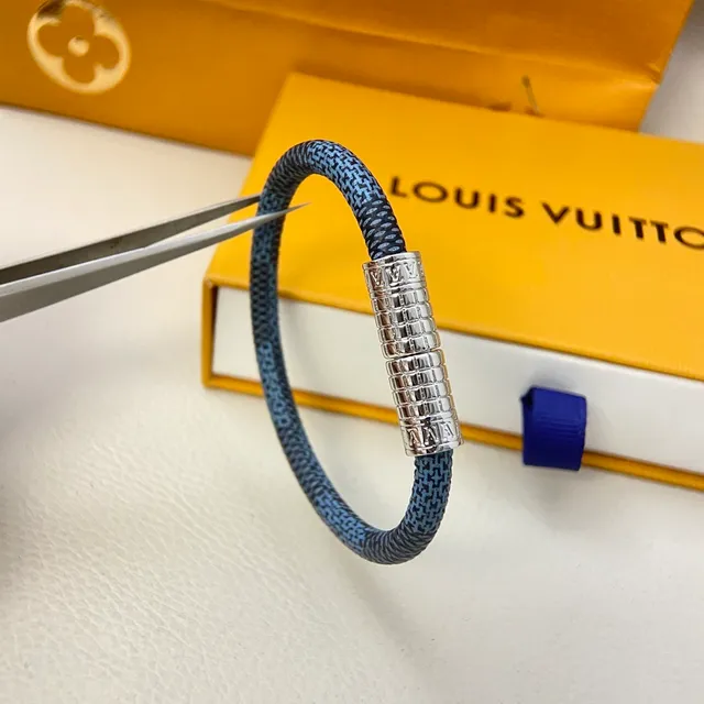 Louis Vuitton Braided Cord Blue Black Segmented Metal Clasp Bracelet 2