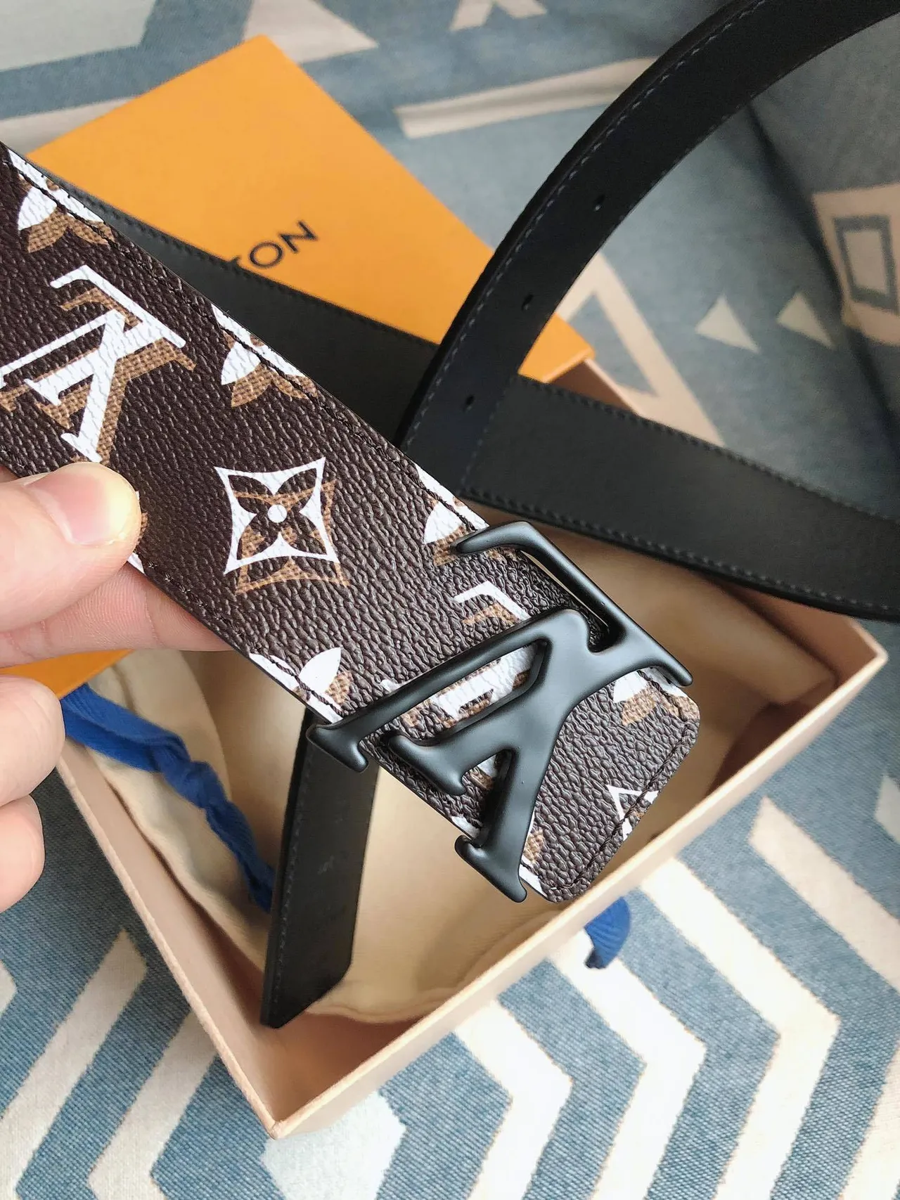 Louis Vuitton Brown Black Monogram-Printed Reversible Leather Belt 2