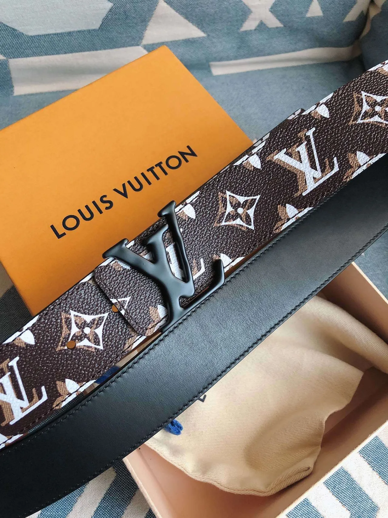Louis Vuitton Brown Black Monogram-Printed Reversible Leather Belt 3