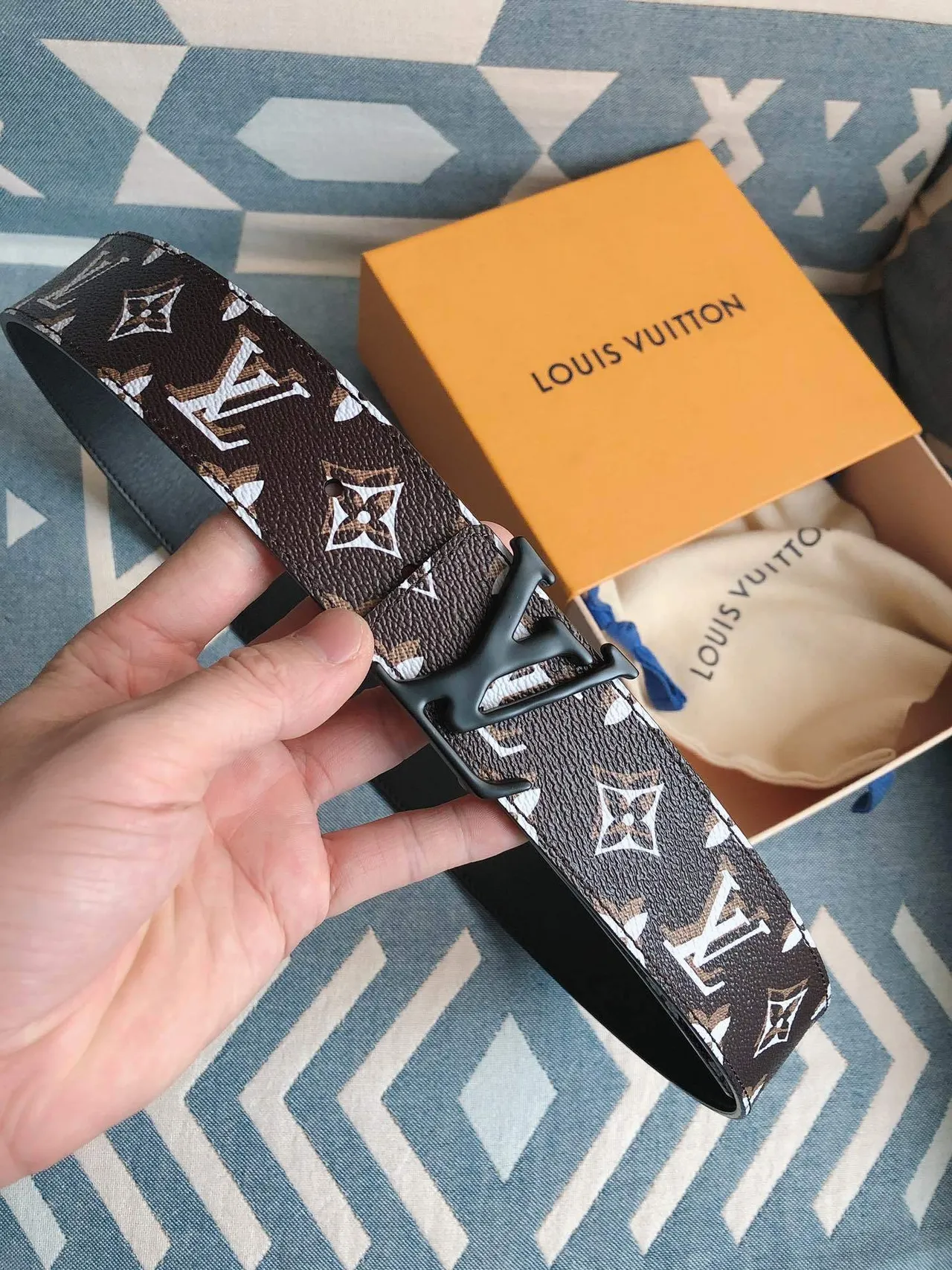 Louis Vuitton Brown Black Monogram-Printed Reversible Leather Belt 8
