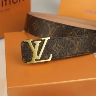 Louis Vuitton Cinto de Couro Marrom Dourado Monogram-Coated Canvas Fivela Interlocking LV