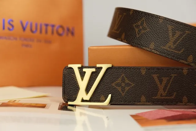 Louis Vuitton Brown Gold Monogram-Coated Canvas Interlocking LV Buckle Leather Belt 4