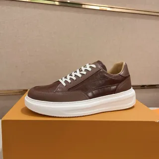 Louis Vuitton Zapatillas Lifestyle Marrón Blanco Cuero Embossado Cocodrilo Suela Plataforma