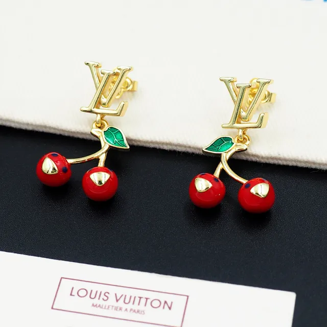 Louis Vuitton Cherry Red Green Gold-Tone Monogram Enamel Cherries Earrings 2