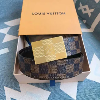 लुई विटटन Damier Canvas Belt नीला भूरा सोना चमड़े का बेल्ट