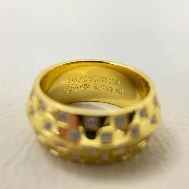 Louis Vuitton Damier-Inspired Pavé Grid Ring Gold Silver Wide Band Square Stones Ring 3