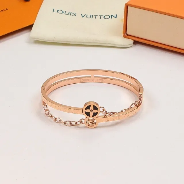 Louis Vuitton Double-Band Chain-Accented Compass Logo Bracelet 5