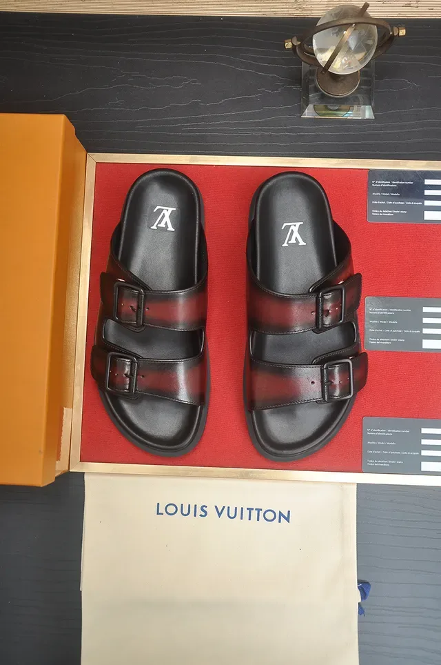 Louis Vuitton Double-Buckle Gradient Leather Slide Slippers 5
