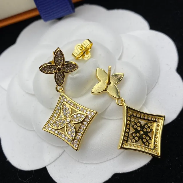 Louis Vuitton Flower Motif Pavé Crystal Two-Tone Dangling Earrings 2