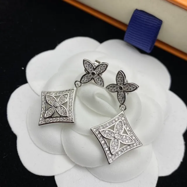 Louis Vuitton Flower Motif Pavé Crystal Two-Tone Dangling Earrings 5