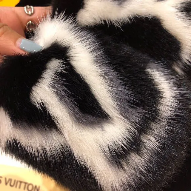 Louis Vuitton Fur Slides Black and White Monogram Slippers 9