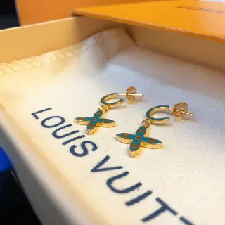 Louis Vuitton Brincos Dourado Azul Metal Esmalte Turquesa