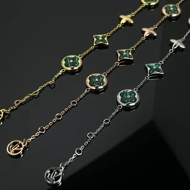Louis Vuitton Gold Green Chain-Link Malachite-Inlaid Bracelet 2