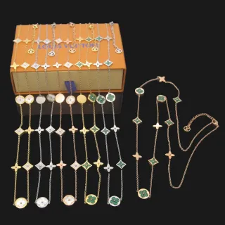 Collar Louis Vuitton Cadena de Eslabones Fino Esmaltada Madreperla Colgantes Oro Verde