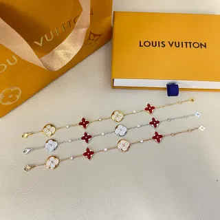Louis Vuitton ذهبي أحمر رفيع حلقات السلسلة مرصع بلور زهوري تعويذات سوار