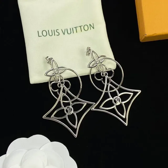 Louis Vuitton Gold Silver Openwork Geometric Floral Monogram-Inspired Earrings 4