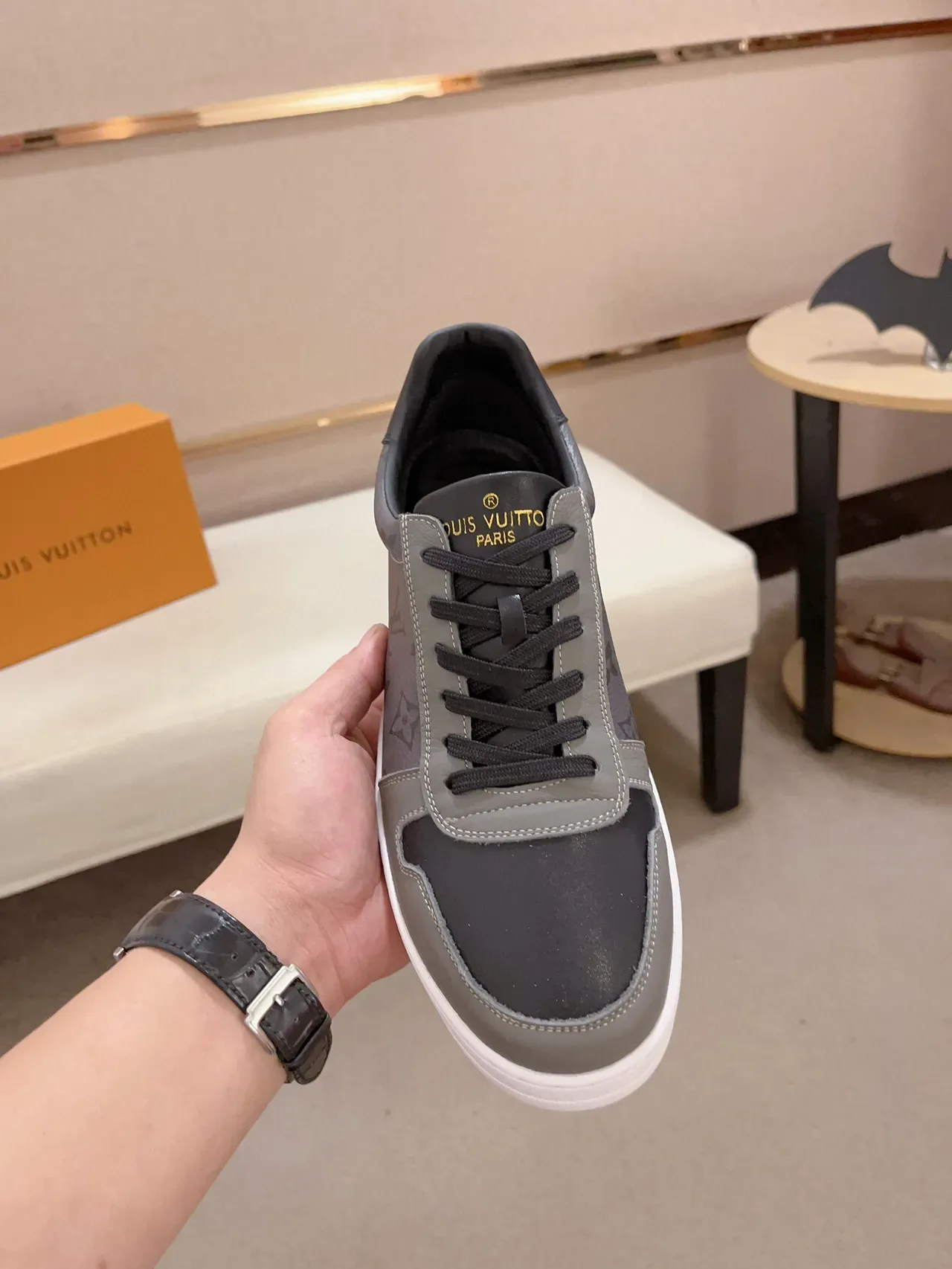 Louis Vuitton Gray Black Monogrammed Leather Low-Top Lifestyle Sneakers 2