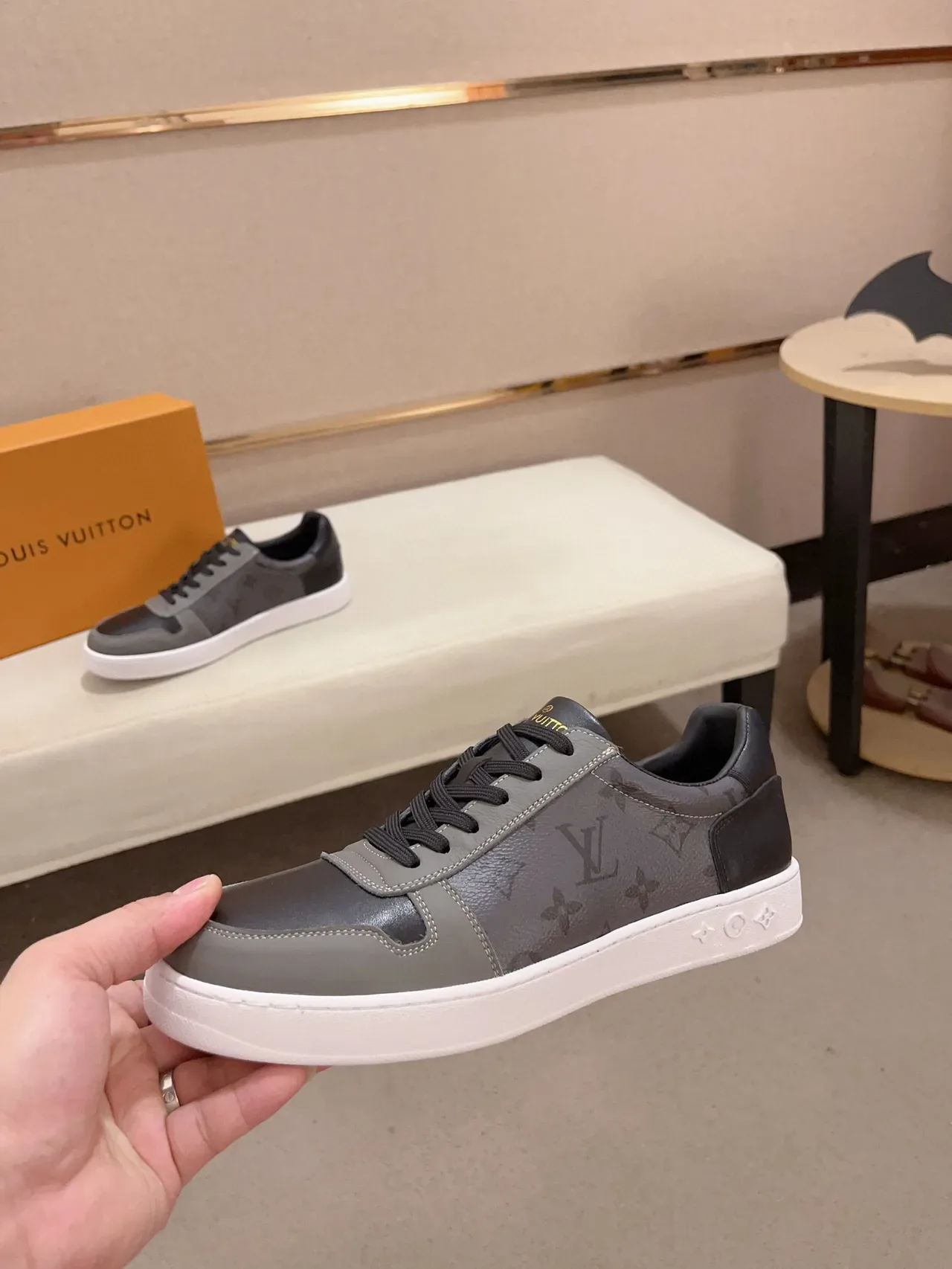 Louis Vuitton Gray Black Monogrammed Leather Low-Top Lifestyle Sneakers 3