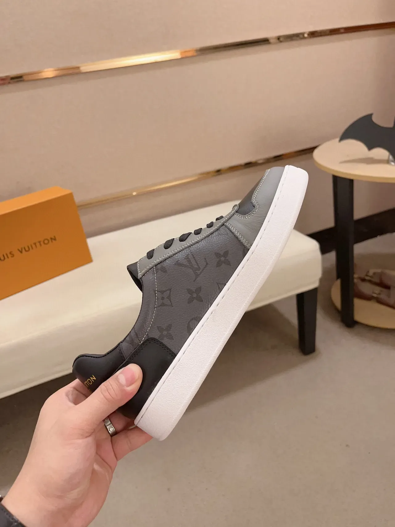 Louis Vuitton Gray Black Monogrammed Leather Low-Top Lifestyle Sneakers 5