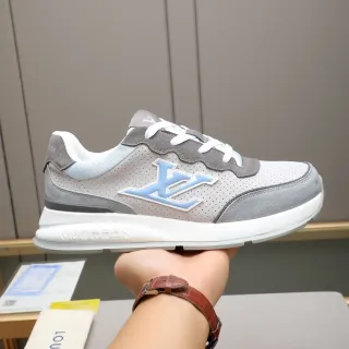 Louis Vuitton Sneakers Lifestyle Cinza Azul Couro Perfurado Sobreposições de Camurça