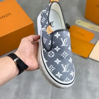 Louis Vuitton Gray White Monogram Canvas Slip-On Lifestyle Sneakers