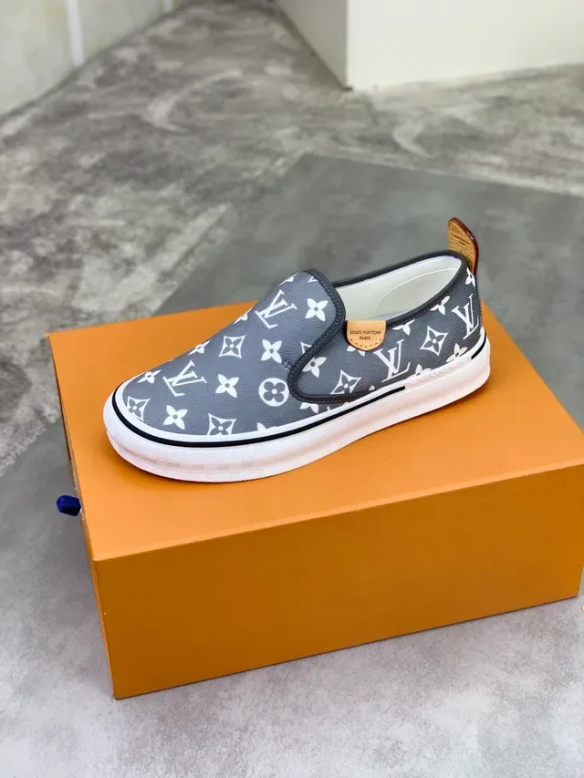 Louis Vuitton Gray White Monogram Canvas Slip-On Lifestyle Sneakers 4