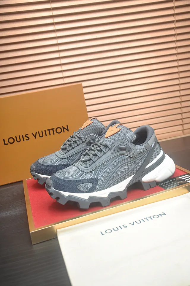 Louis Vuitton Gray White Sole Layered Mesh-Suede Upper Chunky Sneakers 4