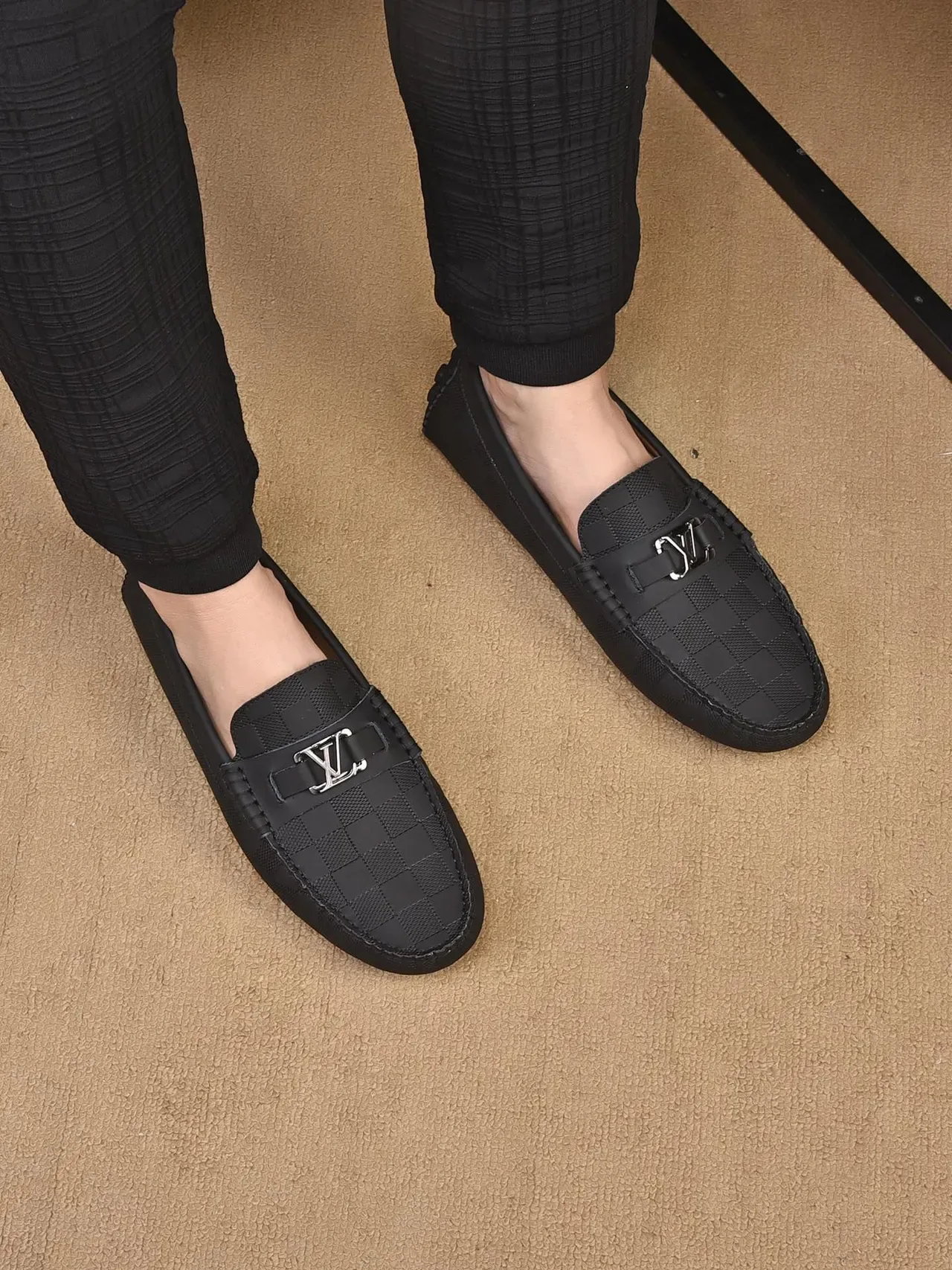 路易威登 黑色米色 Damier 棋盘格 乐福鞋 金属LV扣带 3