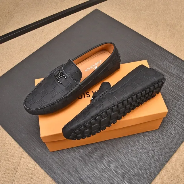 路易威登 黑色米色 Damier 棋盘格 乐福鞋 金属LV扣带 4