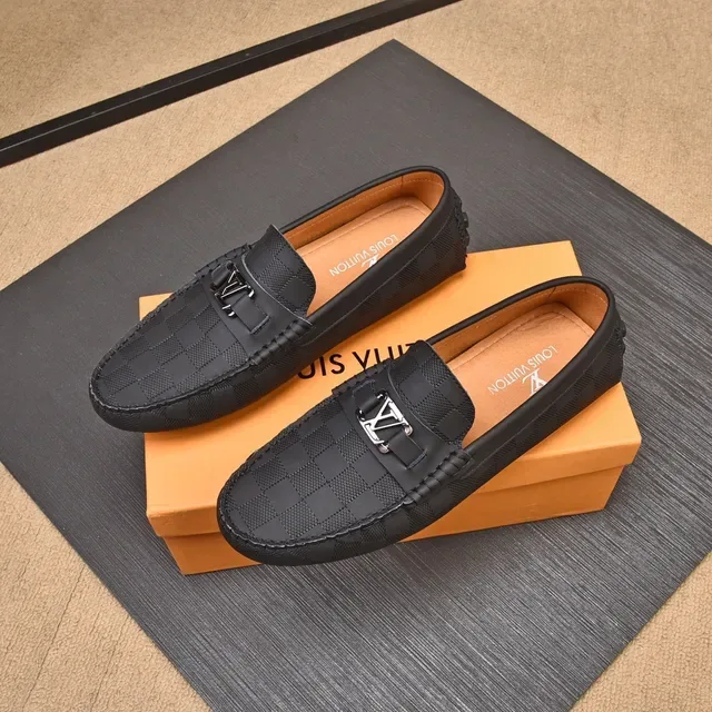 路易威登 黑色米色 Damier 棋盘格 乐福鞋 金属LV扣带 5
