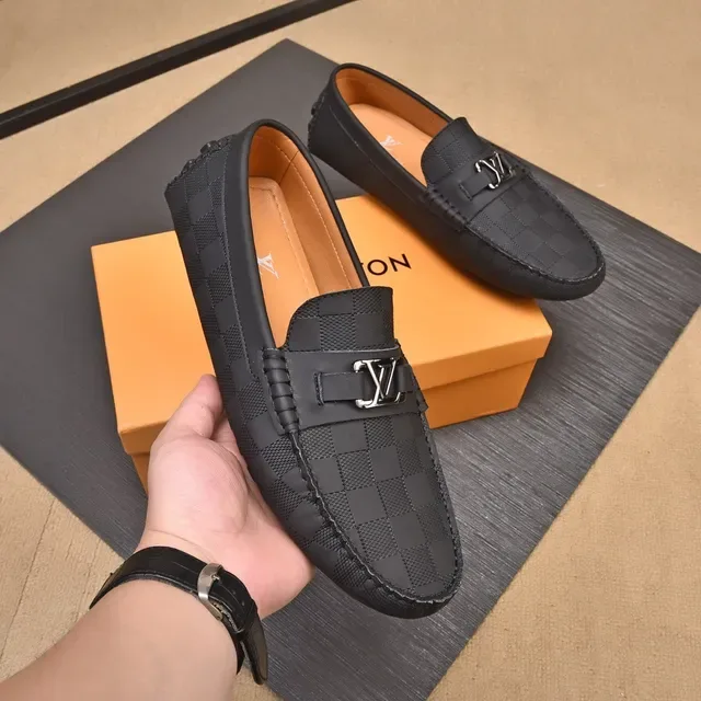 路易威登 黑色米色 Damier 棋盘格 乐福鞋 金属LV扣带 7