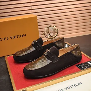 Louis Vuitton লোফার কালো বাদামী সুয়েড উপর মনোগ্রাম ক্যানভাস টো ক্যাপ লোফার