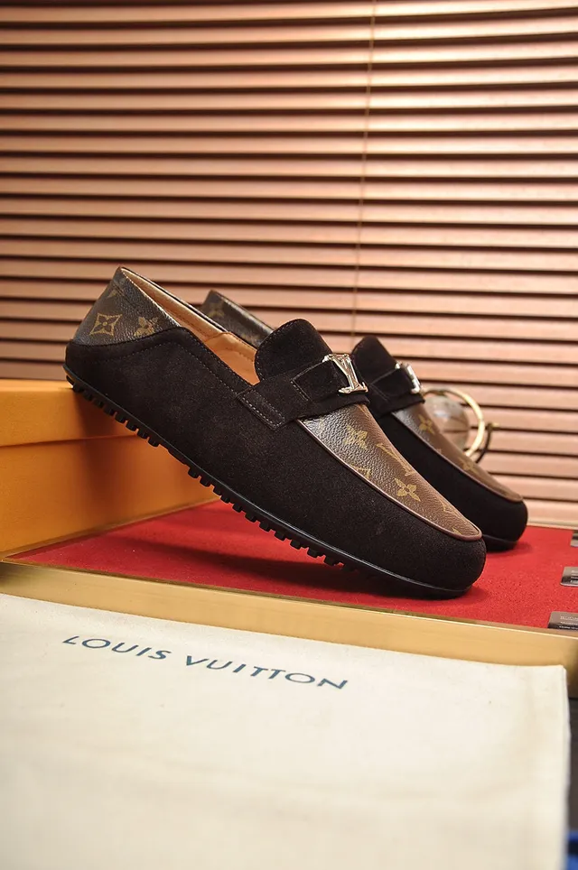 Louis Vuitton Loafer Black Brown Suede Upper Monogram Canvas Toe Cap Loafer 8