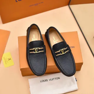 Louis Vuitton لوفر أسود ذهبي جلد مقرمش LV مونوغرام إبزيم لوفر
