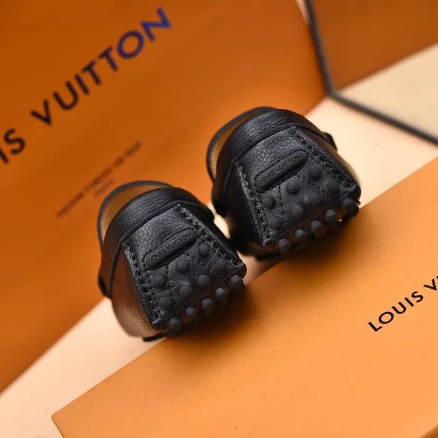 Louis Vuitton Loafer Black Gold Pebbled Leather LV Monogram Buckle Loafer 2