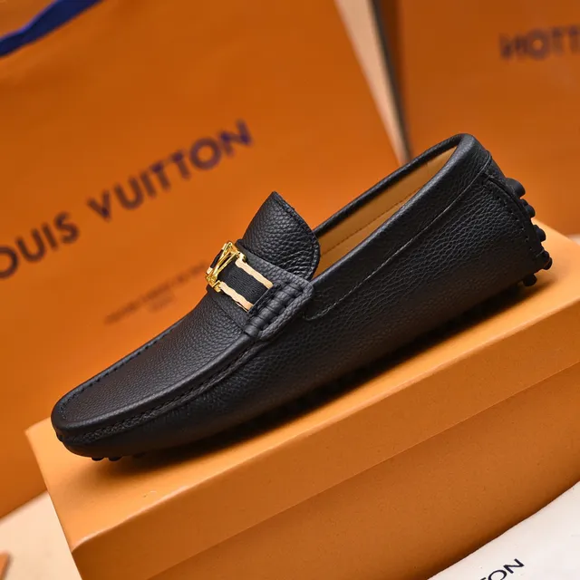 Louis Vuitton Loafer Black Gold Pebbled Leather LV Monogram Buckle Loafer 3
