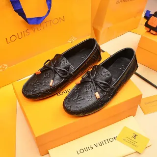 Louis Vuitton Loafer কালো কমলা Monogram-Embossed চামড়ার জুতা সাজানো ধনুষ Loafer